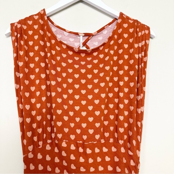 Free People Lakeside Midi Dress Hearts Printed Orange Ginger Combo - Picture 9 of 15